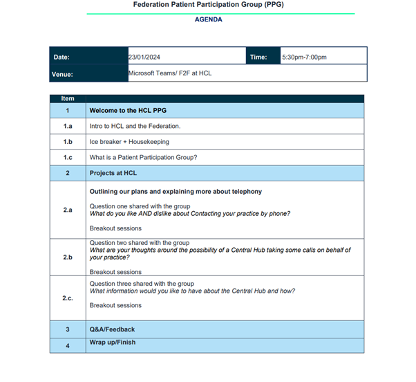 HCL PPG Agenda