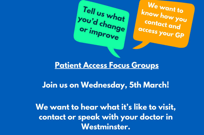 Poster advertising patient focus groups on March 5th